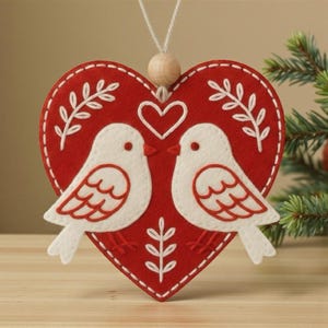 Nordisches Herz mit Vögeln Schnittmuster PDF & SVG - Filz Weihnachtsornament