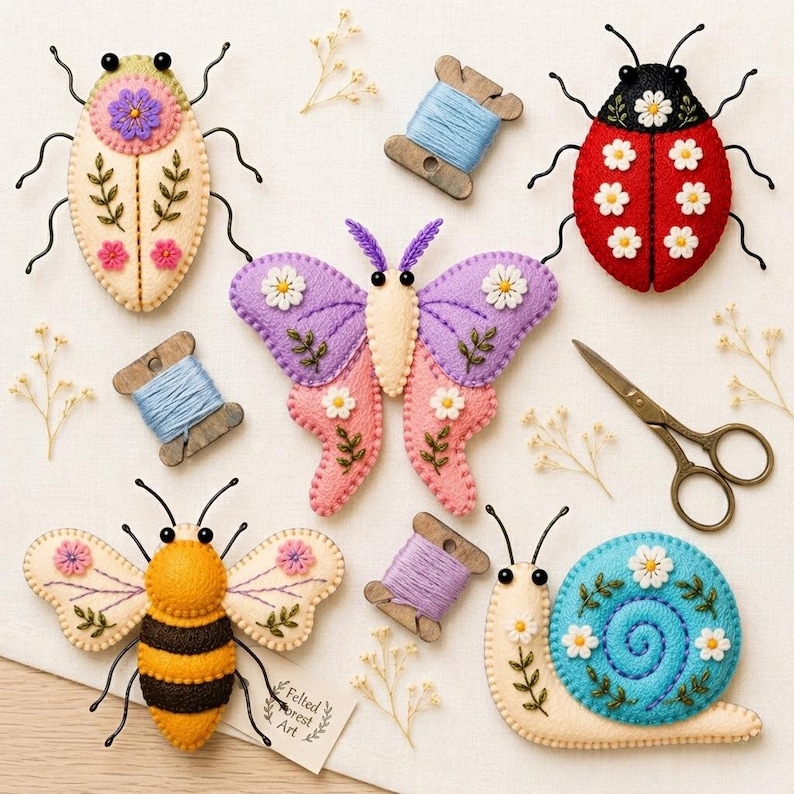 Felt Insect Sewing Pattern Bundle PDF SVG – Bee Moth Jewel Beetle ...