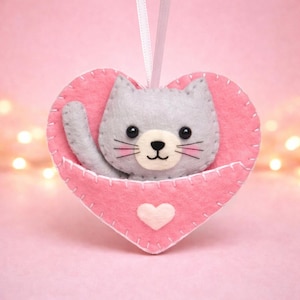 Felt Cat in Heart Ornament Pattern: Easy Hand-Sewn DIY (PDF Pattern)