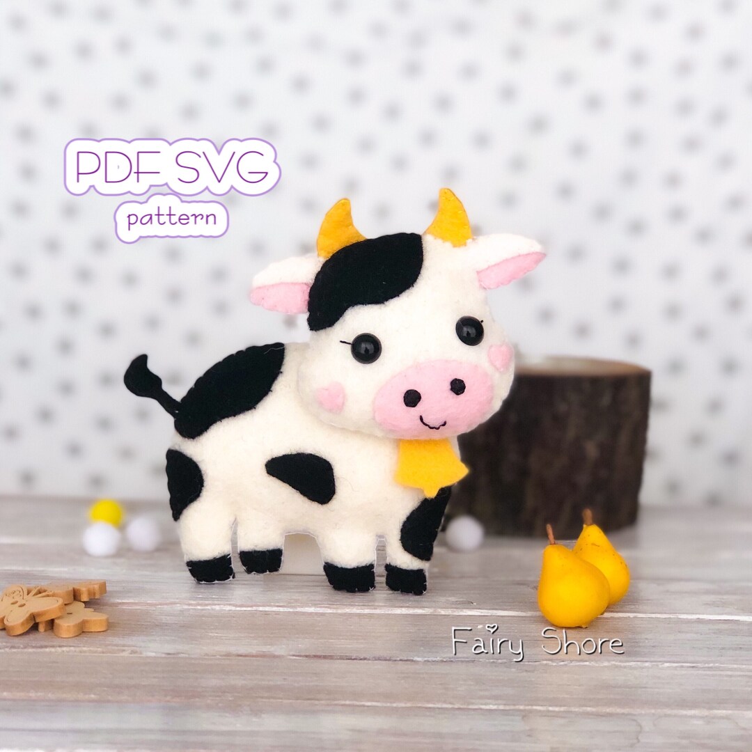 Felt Cow PDF SVG Pattern, Easy Felt Animal, DIY Felt Cow. Pattern for
