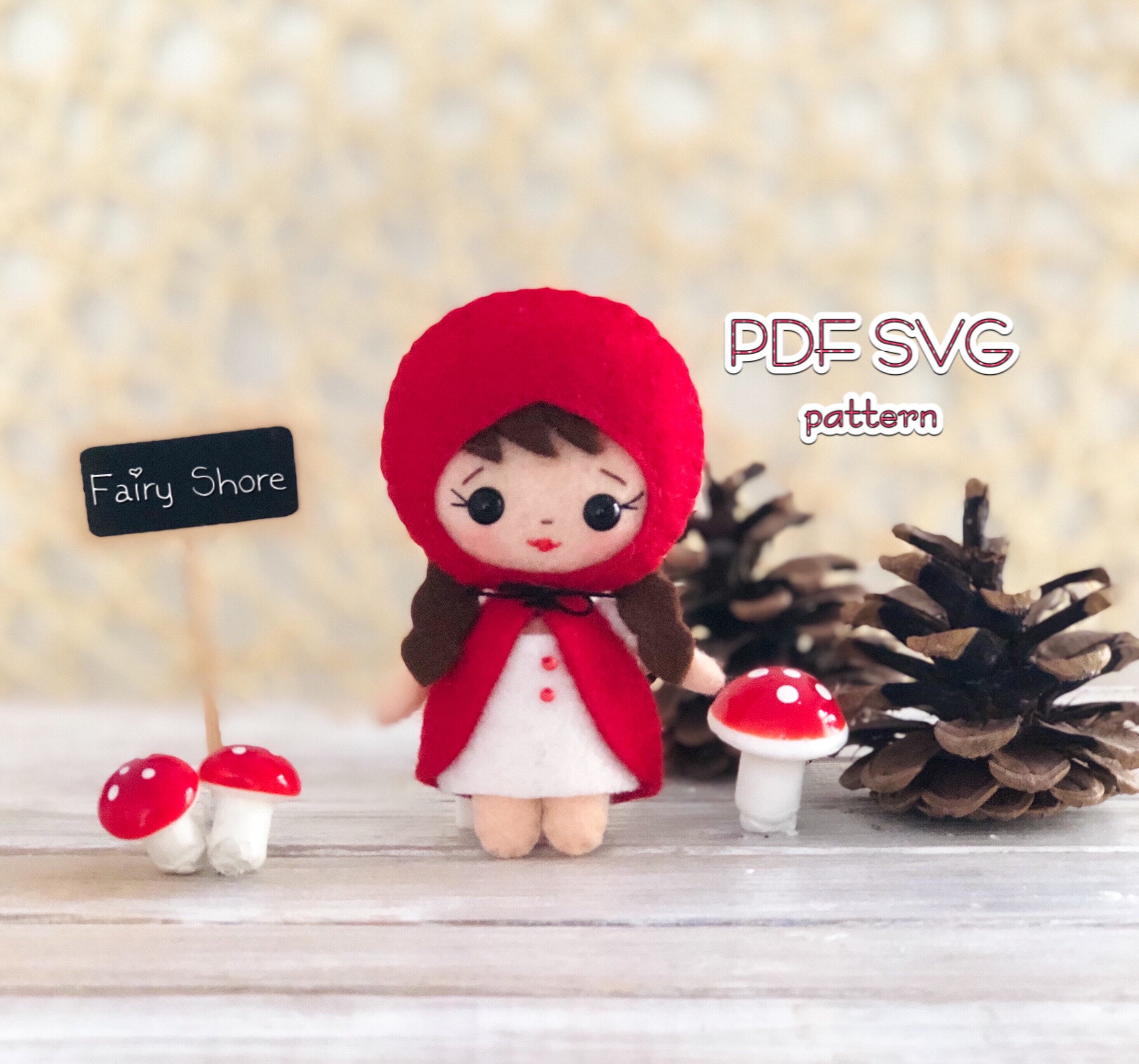 赤ずきんちゃんフェルト人形の縫製パターン：DIYクラフト（PDF & SVG