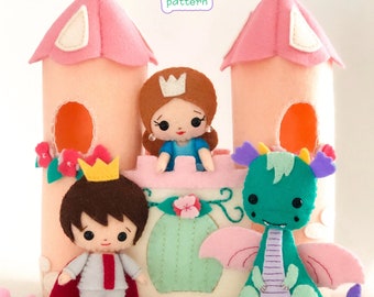 Felt Castle Playset Sewing Pattern: Dragon, Princess & Prince (PDF SVG)