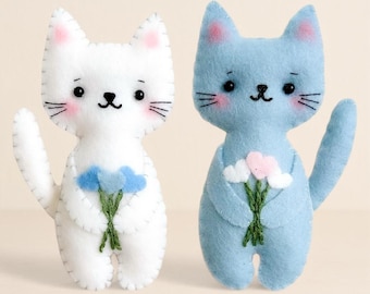 Felt Cat Sewing Pattern: Kawaii Kitty Ornament (PDF & SVG)