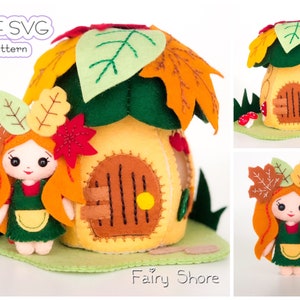 Autumn fairy house PDF SVG felt pattern, Autumn fairy, Fall felt activity, sewing pattern for cricut, felt dollhouse