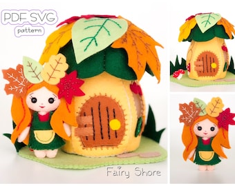 Autumn fairy house PDF SVG felt pattern, Autumn fairy, Fall felt activity, sewing pattern for cricut, felt dollhouse