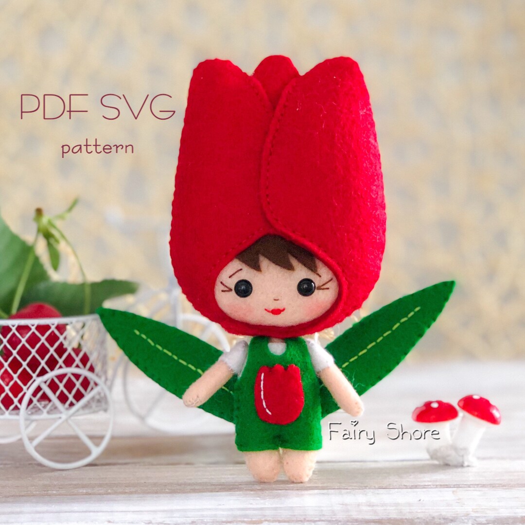 フェルトチューリップ人形の縫製パターン：花の妖精の飾りDIY（PDF SVG
