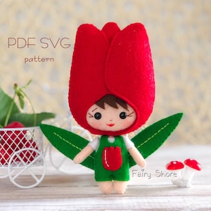 PDF SVG Blume Hand Annähen Filzmuster - Tulpe Puppe Spielzeug, Blumenfee Ornament DIY, handgemachtes Geschenk, Baby Mobile, Easy Cricut Project Idee