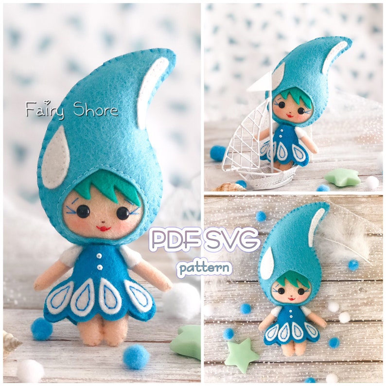 Four elements dolls felt pattern fire and earth felt toy air PDF /& SVG felt sewing pattern for cricut Easy pattern water