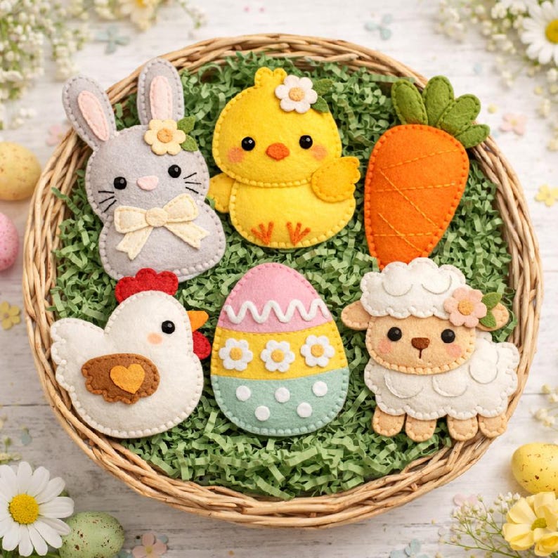 Easter Felt Ornaments Sewing Pattern – Bunny, Chick, Lamb, Hen, Egg ...