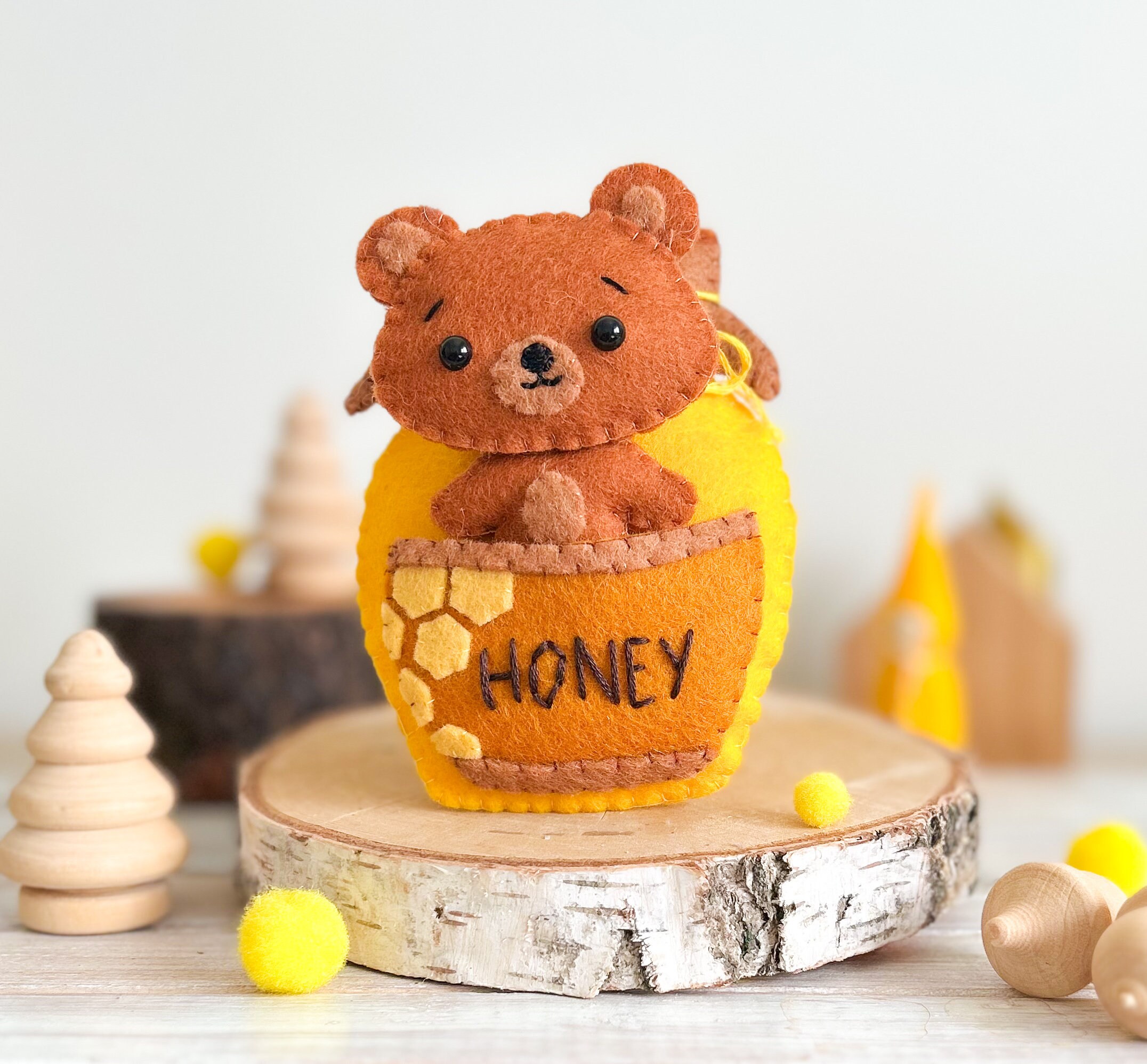 Felt Honey Jar With Pocket Bear Sewing Pattern - DIY PDF