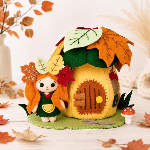 Fall Fairy House Felt Sewing Pattern: DIY Autumn Woodland Playset (PDF and SVG)