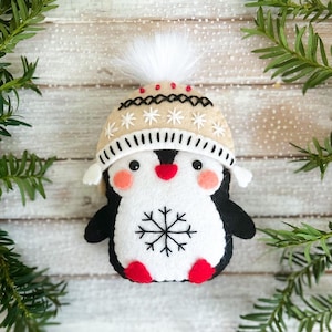 Easy-to-Make PDF Felt Sewing Pattern & SVG - Winter Christmas Penguin with Hat | DIY Holiday Ornament | Easy Felt Craft for Winter Decor