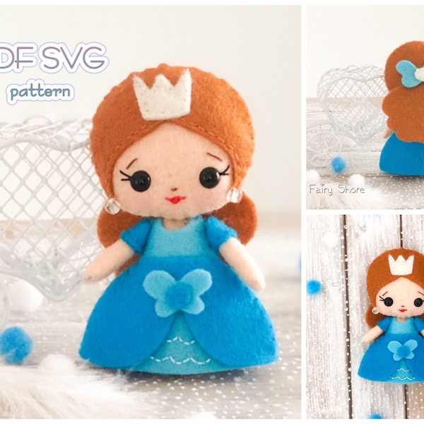 Cute princess felt pattern, PDF & SVG pattern for cricut, felt toy, Easy pattern, DIY felt toy, doll