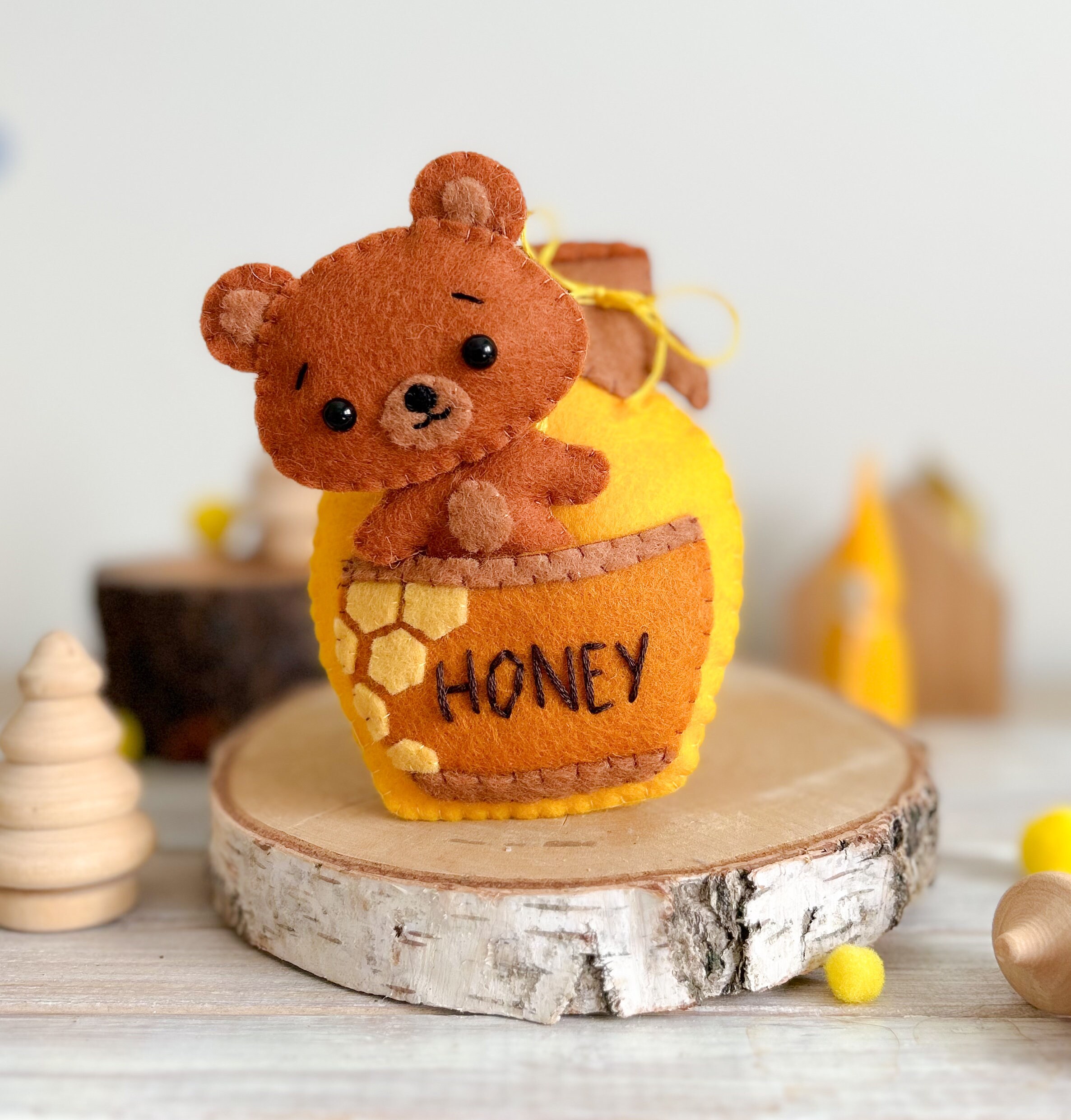 Felt Honey Jar With Pocket Bear Sewing Pattern - DIY PDF