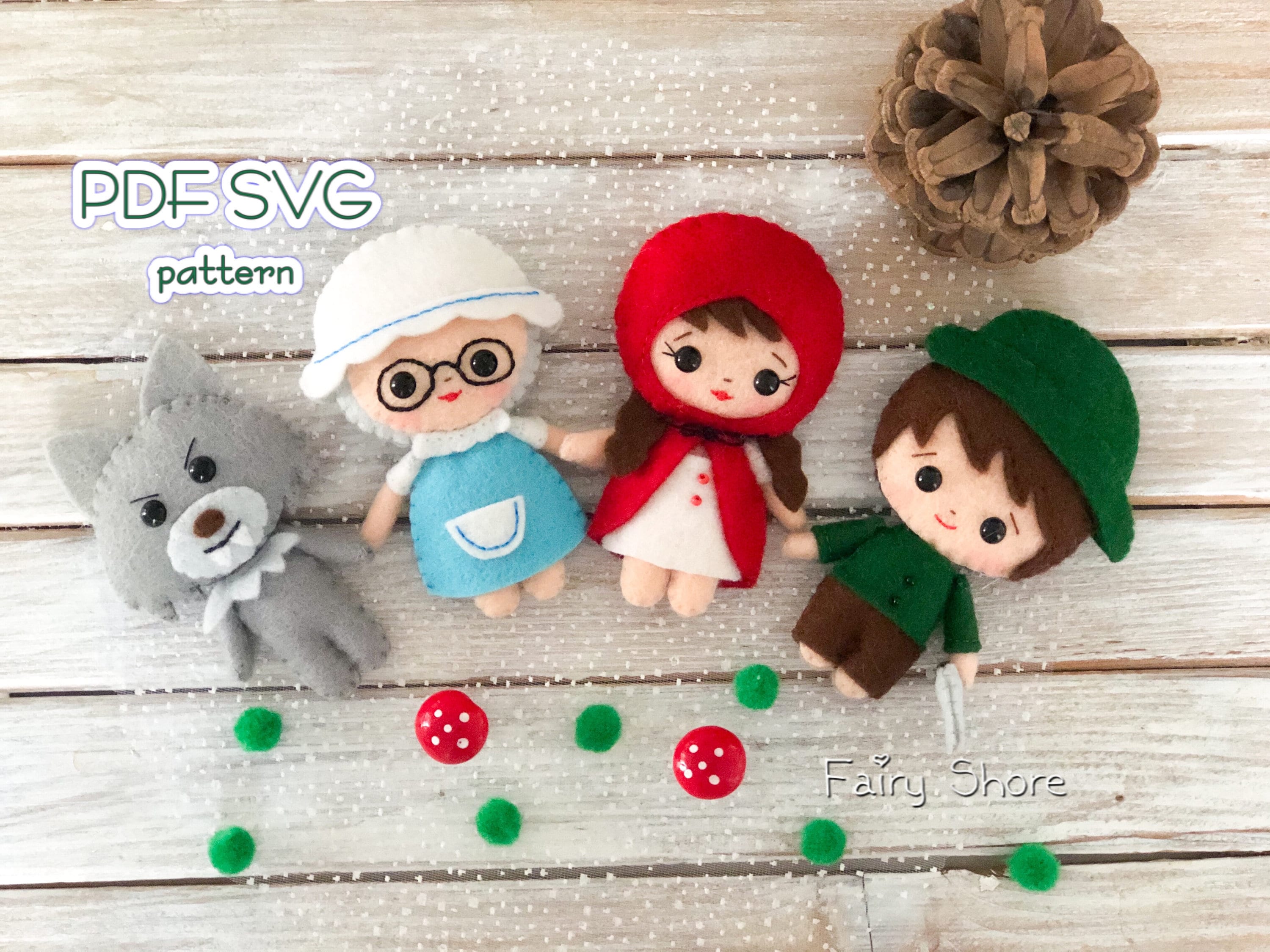 赤ずきんちゃんのフェルト人形の縫製パターン：DIY童話人形（PDF SVG