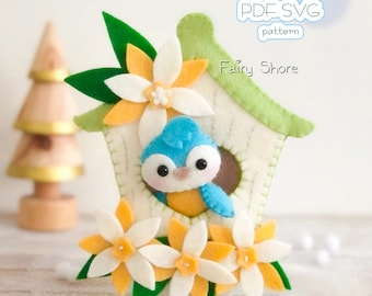Felt Birdhouse Sewing Pattern: Spring Flower Decor (PDF & SVG)