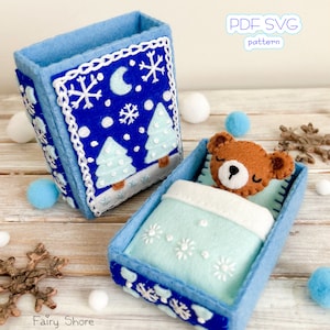 Teddy Bear in a Matchbox PDF SVG felt Sewing Pattern | Felt Bear Ornament | DIY Christmas Gift | Easy Hand-Sewn Toy | Nursery Decor