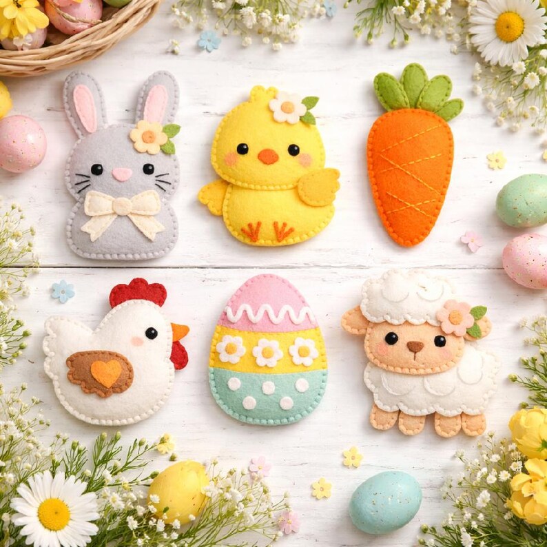 Easter Felt Ornaments Sewing Pattern – Bunny, Chick, Lamb, Hen, Egg ...