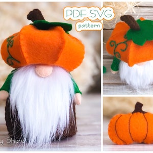 Autumn fall pumpkin gnome felt sewing pattern, PDF SVG pattern, home decor, easy pattern, DIY felt toy