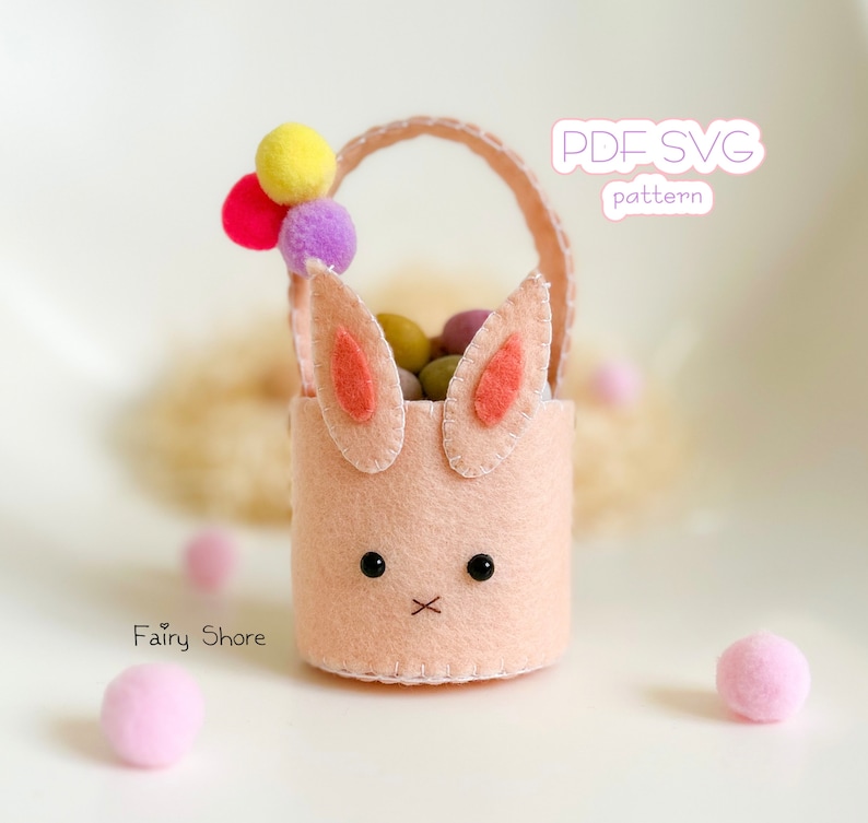 DIY Felt Easter bunny basket PDF Pattern and SVG Files: Perfect Spring Decor or Gift Idea image 1