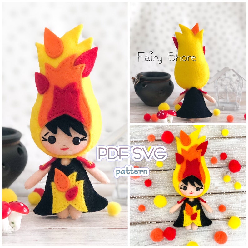 Four elements dolls felt pattern fire and earth felt toy air PDF /& SVG felt sewing pattern for cricut Easy pattern water