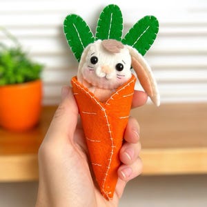 Easy-to-Make PDF Felt Sewing Pattern & SVG – Snuggle Bunny in a Carrot | DIY Easter Ornament | Spring Felt Craft for Easter Decor and Gifts