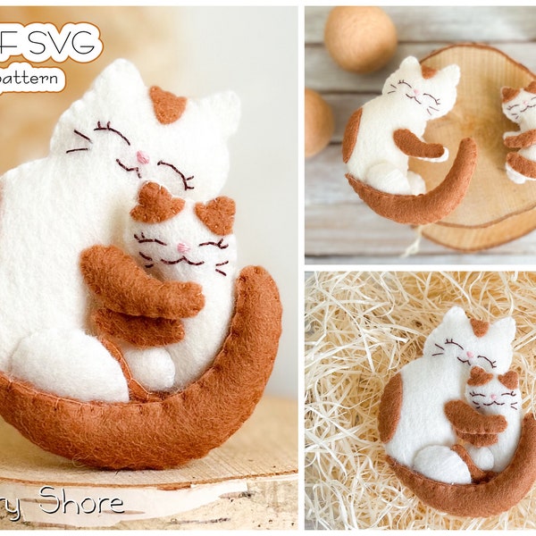 Feline Love: Mother & Baby Felt Cuddly Cats - Perfect for Mother's Day or Baby Showers! DIY Pattern and SVG Files Included