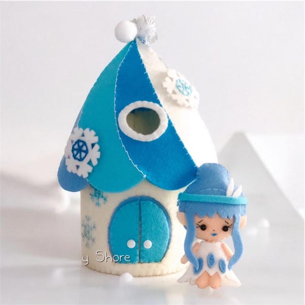 Winter Fairy House Felt Sewing Pattern: DIY Elf Doll Playset (PDF & SVG)