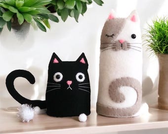 Felt Cat Sewing Pattern: DIY Black & White Standing Cats (PDF, SVG)