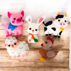 Felt Farm Animals hand sewing Pattern PDF & SVG – DIY Cow, Sheep, Pig, Chicken, Rabbit, Cricut, Easy Craft, ornaments, toys, baby mobile