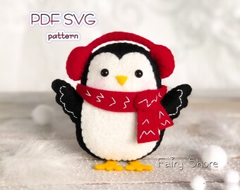 Winter Penguin pattern, Christmas PDF SVG easy felt pattern, sewing pattern for cricut, DIY Christmas decoration