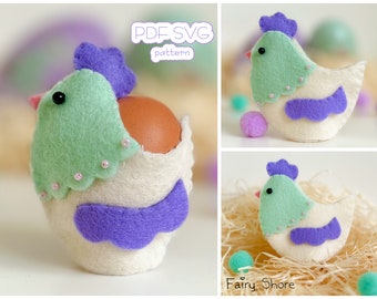 DIY Felt Chicken Egg Cup and Easter Ornament PDF Pattern and SVG Files: Easy Spring Project