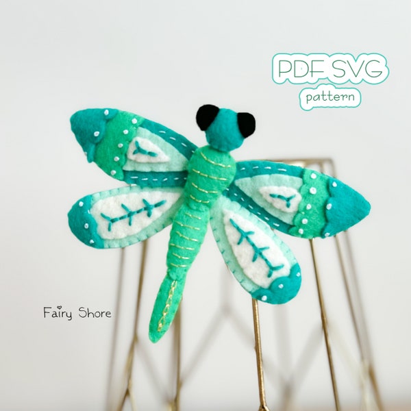 DIY Hand Sewn Felt Dragonfly ornament PDF Pattern and SVG File - Create Your Own Unique Decoration