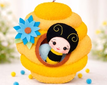 Bee and Beehive Felt Sewing Pattern: DIY Honeycomb Toy (PDF, SVG)