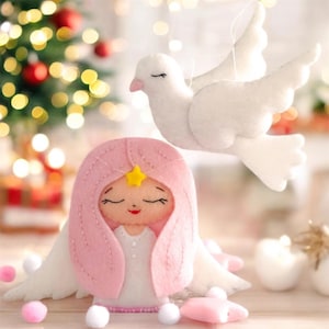 Angel and Peace Dove Felt Ornament PDF SVG Sewing Pattern, DIY Christmas tree Decor, Handmade Gifts, Hand-Sewing, Easy to make craft