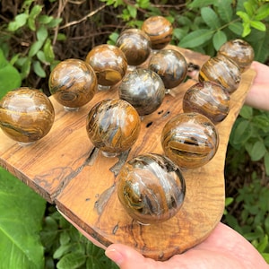 Gold Tiger Eye Crystal Sphere with Stand, LARGE 2&quot; (50 mm) &#39;AAA&#39; Grade Tiger Eye Sphere, Polished Crystal)