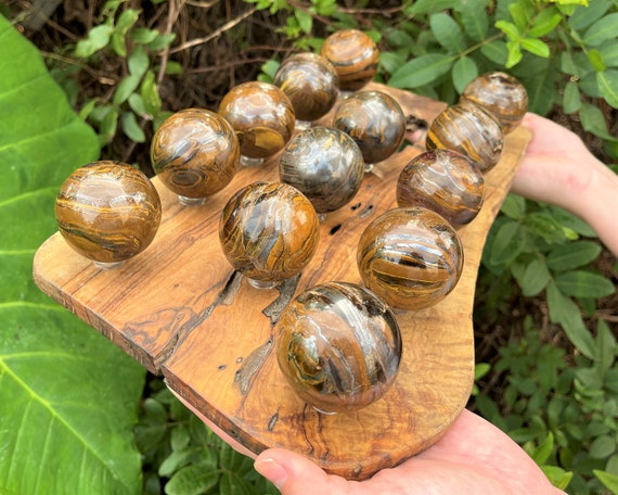 Gold Tiger Eye Crystal Sphere with Stand, LARGE 2" (50 mm) 'AAA' Grade Tiger Eye Sphere, Polished Crystal)