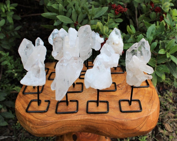 Clear Quartz Cluster on Stand, Quartz Crystal Cluster Mini Pin - Choose How Many (Free Standing Clear Quartz Crystals On Metal Stand)