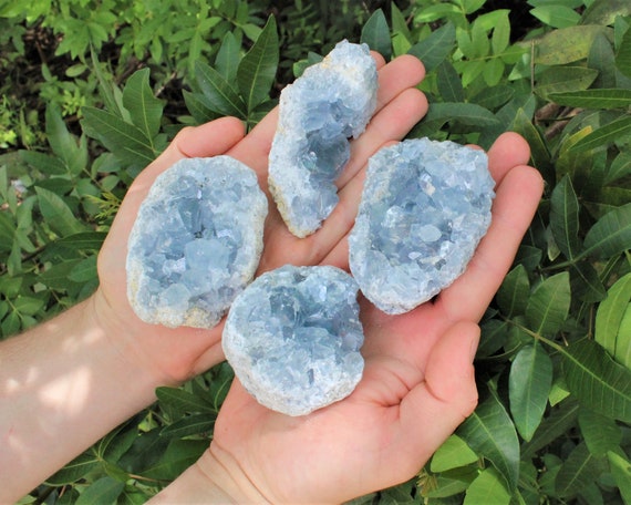 Natural Celestite Cluster, 8 - 11 oz, Beautiful Raw Celestite Crystal Cluster, Medium (Celestite Geode, Celestite Cluster, Blue Celestite)
