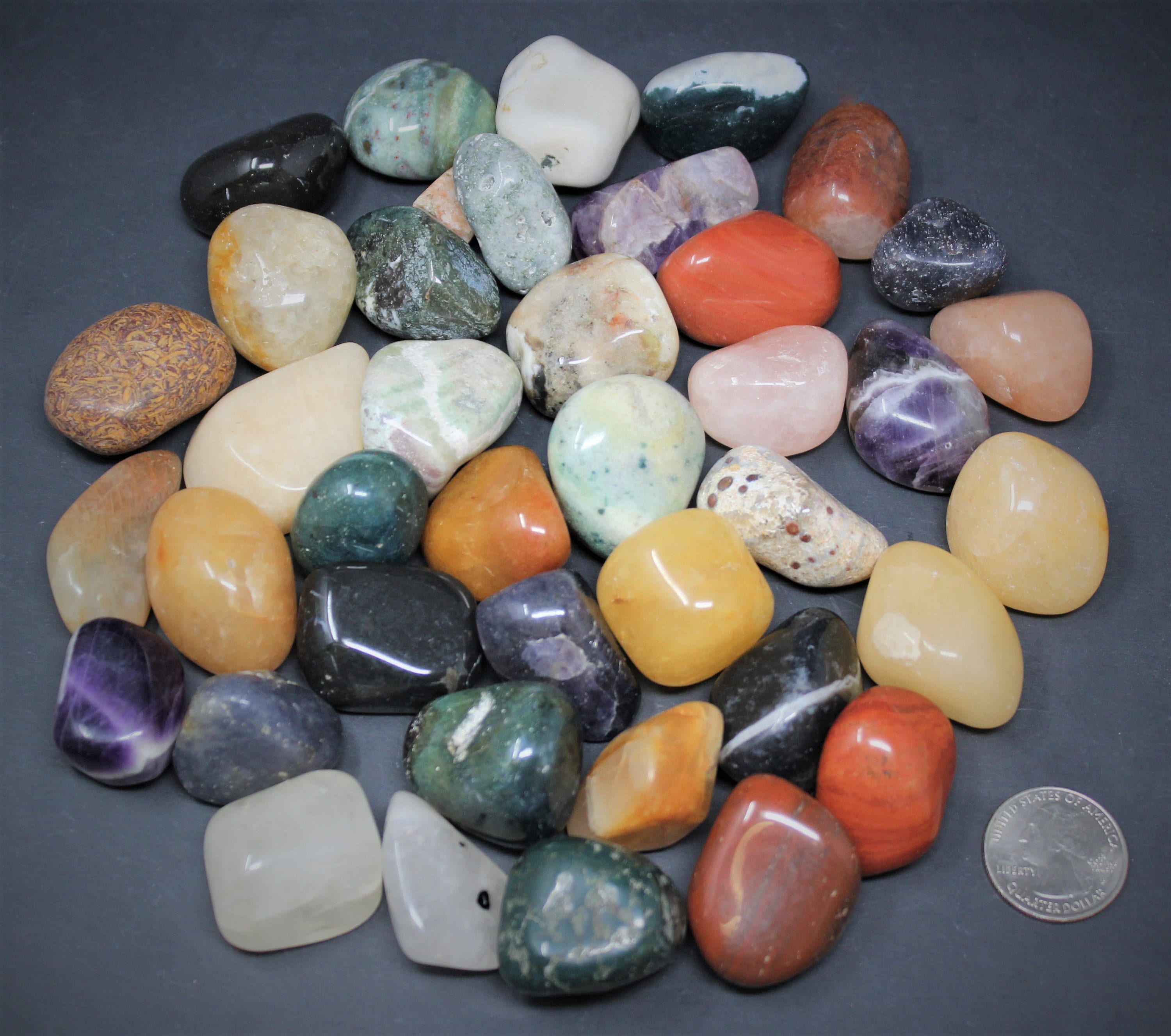 Assorted Mixed Tumbled Stones LARGE 2 lb Wholesale Bulk Lot (Mixed