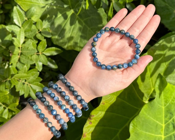 Blue Kyanite Bead Bracelet: 8 mm Round Crystals (Premium Grade Stretch Gemstone Bracelet)