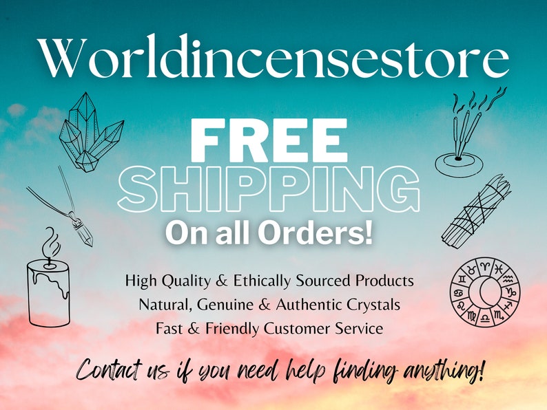 May include: An advertisement for Worldincensestore, featuring the text "FREE SHIPPING On all Orders!" and illustrations of crystals, incense, a candle, and a zodiac wheel. The background is a gradient of blue, teal, and pink.