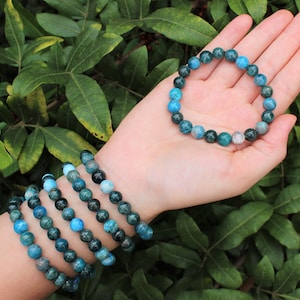 Blue Apatite Bead Bracelet: 8 mm Round Crystals (Premium Grade Stretch Gemstone Bracelet)