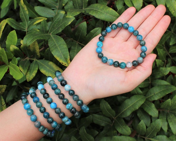 Blue Apatite Bead Bracelet: 8 mm Round Crystals (Premium Grade Stretch Gemstone Bracelet)