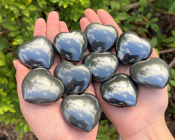 LARGE Hematite Heart Crystal, 1.75" - Choose How Many Bulk Discounts! (Palmstone Heart, Polished Hematite Heart, Stone Heart, Carved Heart)