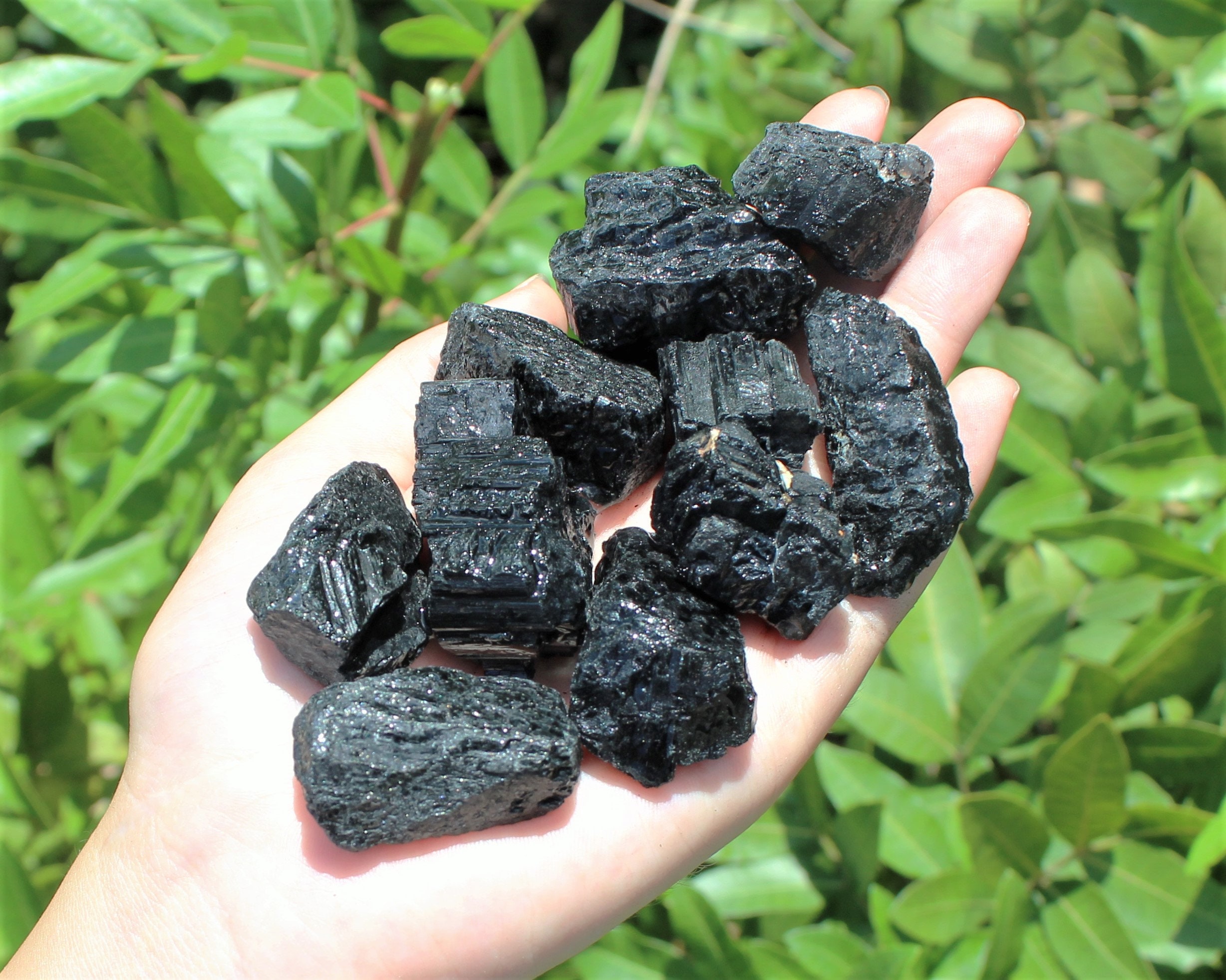 Raw Black Tourmaline Rough Stones LARGE Clear Quartz Crystal Point