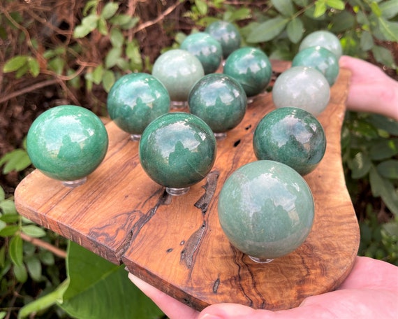 Green Aventurine Crystal Sphere with Stand, Large 2" Sphere ('AAA' Grade, Green Aventurine Sphere, Polished Quartz Crystal, Healing Crystal)