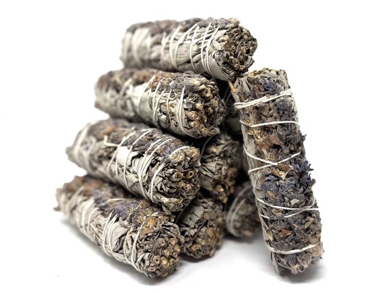 White Sage & Lavender Smudge Sticks 4" - Natural Herb Bundles for Craft and Ritual Use