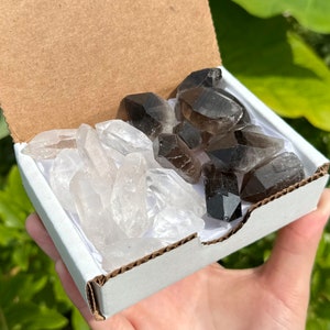 Clear Quartz & Smoky Quartz Crystal Points: 2 Crystal Collection, 1/2 lb Box (8 oz, Clear Quartz Points, Smoky Quartz Points)