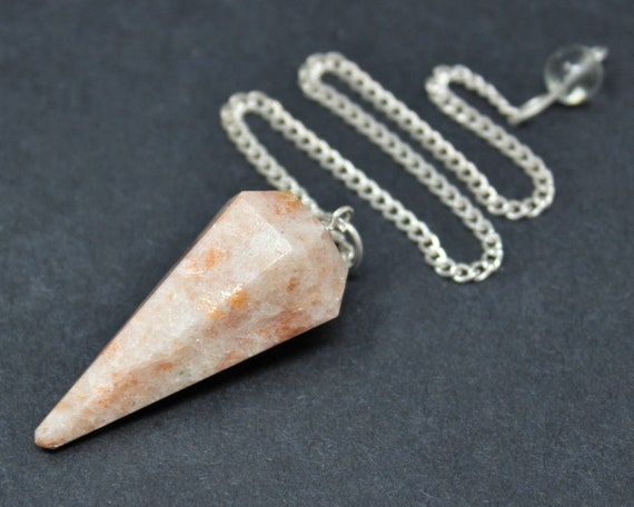 Sunstone Faceted Pendulum & Chain ('A' Grade, Crystal Pendulum, Dowsing, Divination)